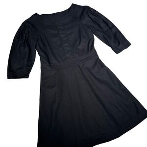 Banana Republic Black Linen Blend 3/4 Sleeve Boat Neck Dress Size 2